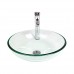 Tempered Glass Vessel Bathroom Vanity Sink Round Bowl  Chorme Faucet & Pop-up Drain Combo  Clear Color - B06XRD5XTC
